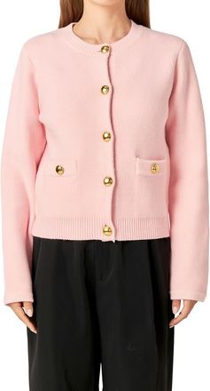 English Factory Golden Button Cardigan in Light Pink at Nordstrom, Size Small