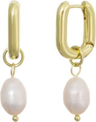 Adornia 14K Gold Plated Detachable Freshwater Pearl Drop Hoop Earrings in Gold/White at Nordstrom Rack