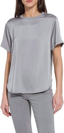 Lyss&eacute; Aline Crew Neck Mix Media Top In Dark Heather Grey