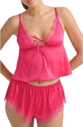 Kat The Label Sorrento Lace Trim Satin Camisole in Hot Pink at Nordstrom, Size Small