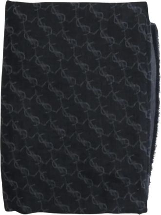 Saint Laurent Echarpe Monogram Jacquard 1061 - Heren - Wintersjaals - Grijs - ONE Size - Wol - Accessoires