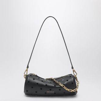 Manu Atelier Mini-Zylindertasche aus perforiertem schwarzem Leder