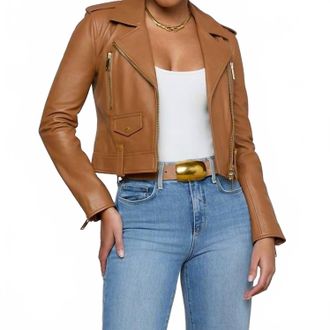 L'agence Blakely Leather Biker Jacket In Soft Cognac