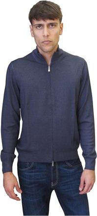 Barba Full Zip Cardigan - Heren - Vesten - Blauw - XL - Wol - Truien & Vesten
