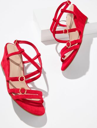 Talbots Royce Strappy Wedge Suede Sandals - Red - 10 1/2 M Talbots