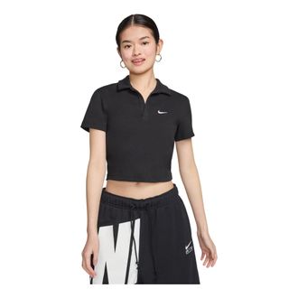 Nike (WMNS) Nike Sportswear Essential Polo Shirt Asia Sizing Black White DV7885-010