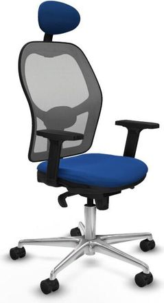 Piqueras y Crespo Piqueras Y Crespo - Jorquera Sincro Malla Gris Similpiel Azul Brazos 2d Base Aluminio Cabecero Fijo Ruedas 65mm Nailon