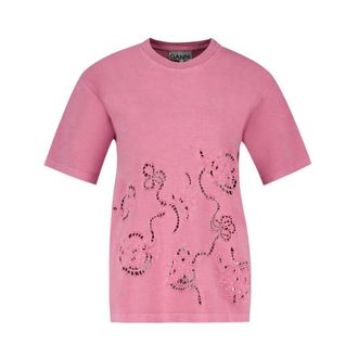 Ganni Embroidery Anglais T-Shirt - female - Ganni - T-Shirts - Pink - XS - Tops