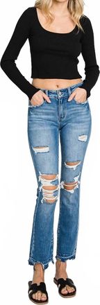Petra Mid Rise Slim Straight Distressed Jean In Blue