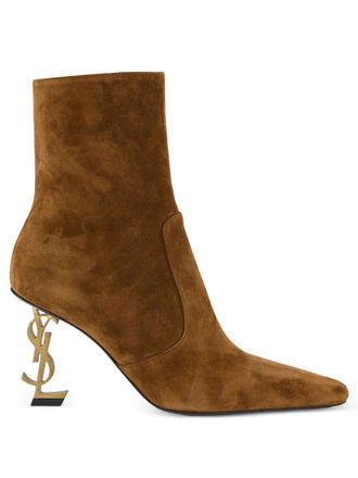 Saint Laurent Brown Suede Cassandre Boots