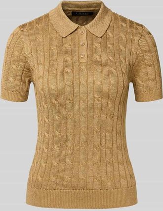 Lauren Ralph Lauren Strickshirt mit Zopfmuster und Polokragen Modell NATRISSA in Gold, Größe XL