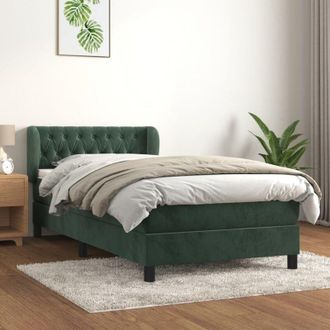 vidaXL Cama Box Spring Con Colch&oacute;n Terciopelo Verde Oscuro 90x190 Cm Vidaxl