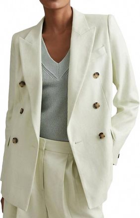 Reiss Dianna Double Breasted Linen Blend Suit Blazer In Mint
