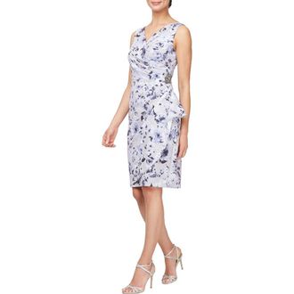 Alex Evenings Printed Side Pleat Sleeveless Sheath Dress in Silver Multi at Nordstrom Rack, Size 18 (Similar To 14W)