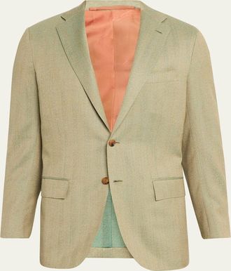 Kiton Mens Cashmere Herringbone Single-Breasted Sport Coat