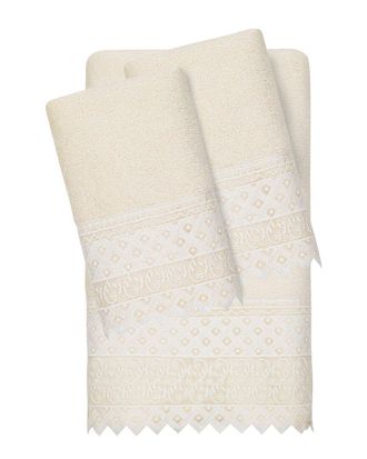 Linum Home Textiles 100% Turkish Cotton Aiden 3Pc White Lace Embellished Towel Set