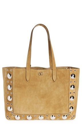 Valentino Garavani Nellc&ocirc;te Stud Suede Tote Bag in Rdx Havana Beige at Nordstrom