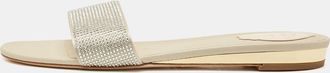 Rene Caovilla Ren&eacute; Caovilla Light Gold Satin Crystals Embellished Flat Slides