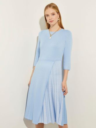 Misook Pleated Contrast Panel Soft Knit Dress, Cirrus Blue