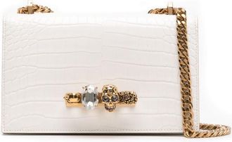 Alexander McQueen Jewelled embossed shoulder bag - women - Calf Leather - One Size - White