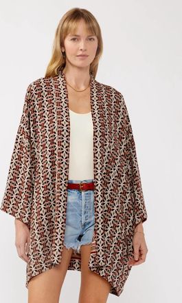 Lovestitch Reversible Boho Floral Kimono In Natural/wine