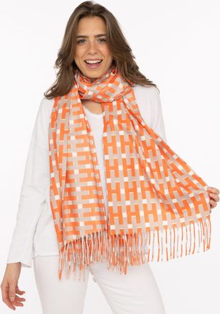 Zwillingsherz Schal ZWILLINGSHERZ H-Grafisch, Damen, orange, Web, Obermaterial: 100% Polyester, Modet&uuml;cher Schal, mit Fransen und grafischem Muster
