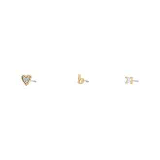 Fossil Womens Initials Gold-Tone Brass Stud Earring Set