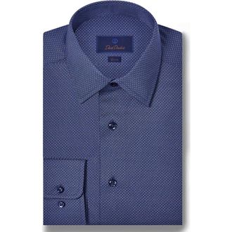 David Donahue Slim Fit Twill Geometric Dot Print Dress Shirt in Navy at Nordstrom Rack, Size 14.5 - 32/33