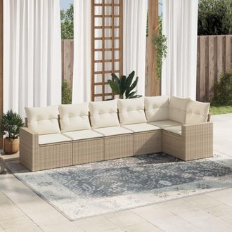 vidaXL Juego De Sof&aacute;s Jard&iacute;n Con Cojines 6 Pzas Rat&aacute;n Sint&eacute;tico Beige Vidaxl