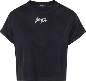 Balmain Kurzes T-Shirt aus Baumwolle mit Balmain-Logo