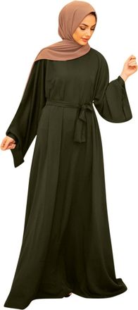 Generic Halloween Maxi Dress for Little Girls Muslim Dress Flare Sleeve Abaya Elegant Dress Arab Kaftan Long Sleeve Solid Dress Praying Clothes for Women (3-G