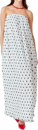 endless rose Samantha Strapless Pleated Polka Dot Maxi Dress In White