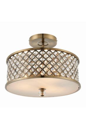 Netlighting Hudson 3 Light Flush Ceiling Light Antique Brass Crystal E27 in Gold