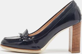 Tod's Tods Navy Blue Patent Leather Block Heel Pumps
