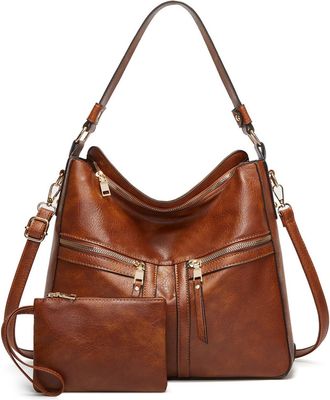 Generic Womens 2-Piece Set PU Tote Bag, Solid Color Shoulder Bag, Large Capacity, Applies to Office Commute, Urban Shopping and Daily Outings (Brown two-piece