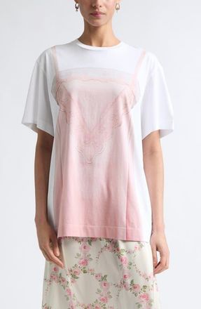 Simone Rocha Satin Slipdress Trompe lOeil Cotton T-Shirt in White/soft Pink at Nordstrom, Size X-Small