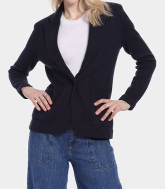 Minnie Rose Cotton Blend Fitted Blazer In Navy