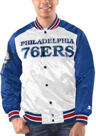 Starter Mens Starter White/Royal Philadelphia 76ers Renegade Satin Full-Snap Varsity Jacket at Nordstrom, Size Medium