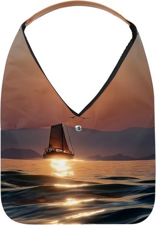 Generic Sailboat Sunset View Reusable Lightweight Grocery Bags - Foldable Into Compact Pouch, Washable & Sturdy, Multipurpose for Shopping and Travel