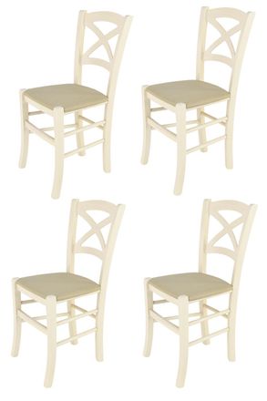 Tommychairs Tommychairs 4 Sillas Cross En Haya Anilina Blanca, Asiento Tela C&aacute;&ntilde;amo