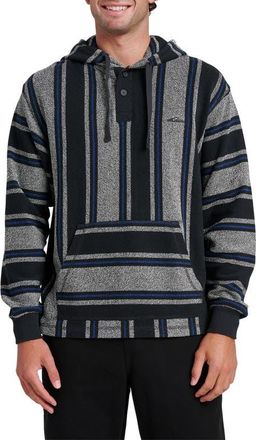Quiksilver Playa Stripe Henley Hoodie in Black at Nordstrom, Size Xx-Large
