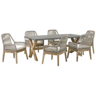 Beliani Conjunto De Jard&iacute;n Mesa De Cemento Reforzado Gris 6 Sillas Mimbre De Propileno Beige Moderno Olbia