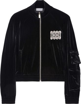 Off-white lace-detailing track jacket - women - Polyamide/Elastane - 38 - Black