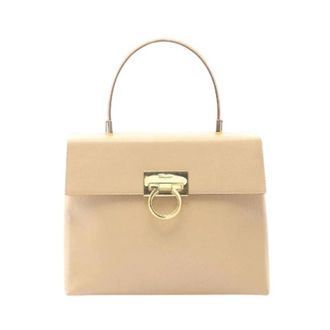 Ferragamo Pre-owned Handbags, female, Beige, Size: ONE SIZE Pre-owned Gancini Leather Handbag