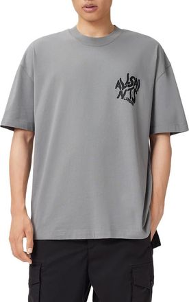 AllSaints Orlando Logo Oversize Graphic T-Shirt in March Grey at Nordstrom, Size Xx-Large