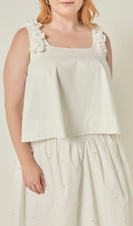 English Factory Flower Appliqu&eacute; Sleeveless Cotton Top in White at Nordstrom, Size 3X