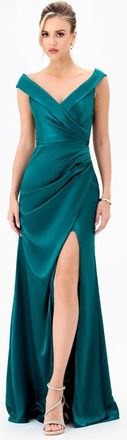 Bariano Aliana Off Shoulder Gown in Teal at Nordstrom, Size 10