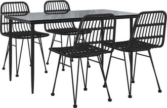 vidaXL 5 Piece Garden Dining Set Black Poly Rattan Vidaxl