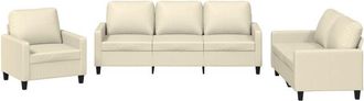 vidaXL Vidaxl - Juego De Sof&aacute;s Con Cojines 3 Piezas Cuero Sint&eacute;tico Crema