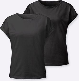 Casual Looks Rundhalsshirt CASUAL LOOKS 2er-Pack Shirts, Damen, Gr. 36, schwarz, schwarz, 100% Baumwolle, unifarben, Rundhals, Shirts Rundhalsshirt